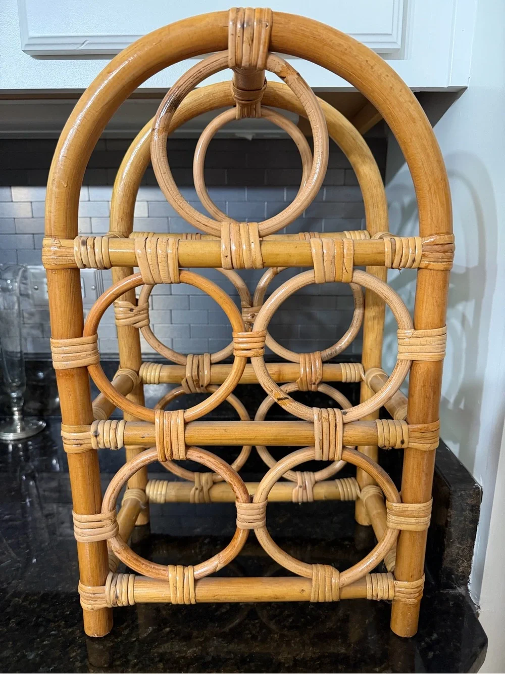 Vintage Rattan Wine Rack Bottle Holder | Holds 5 Bottles